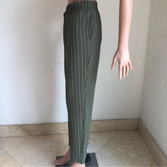 NYCC Olive Green/Cream Striped Bohemian Style Casual Pants Women’s Size L Elasti - Picture 4 of 16